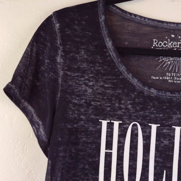 Rocker Girl Black "Holiday 💋 Hot Mess" Acid-Wash Short Sleeve Tee - Picture 2 of 10